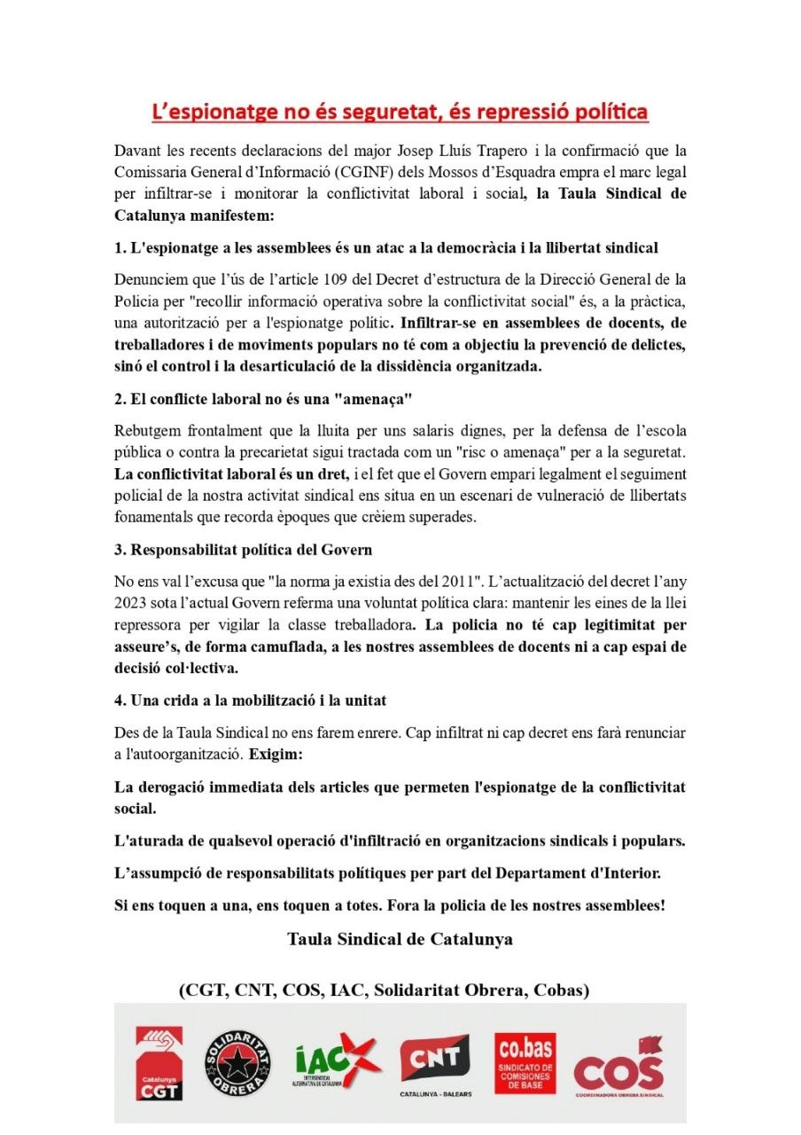 L’espionatge no és seguretat, és repressió política