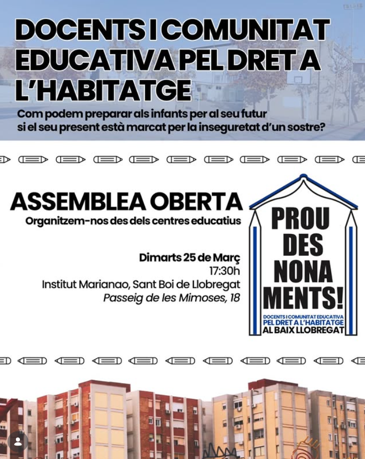 ASSEMBLEA OBERTA DE DOCENTS PEL DRET A L’HABITATGE AL BAIX LLOBREGAT