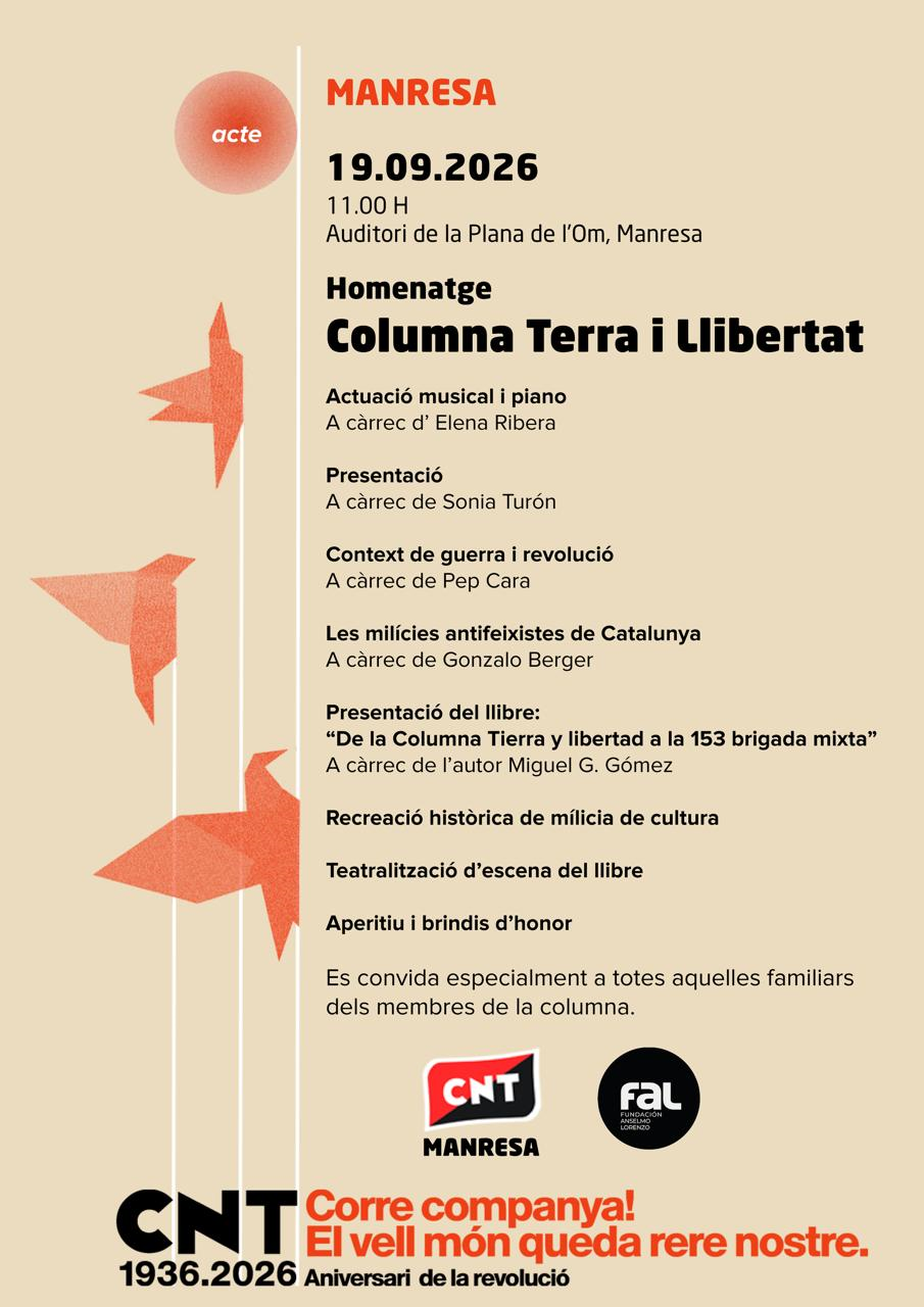 Manresa ret homenatge a la Columna Terra i Llibertat en un acte obert a tothom