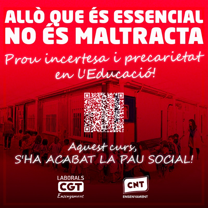 [Ensenyament] Allò que és essencial no es maltracta! Prou d’incertesa i precarietat en l’Educació!