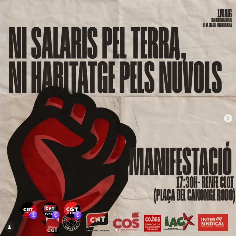 [1 de Maig] Actes dels sindicats de la CNT de Catalunya i Balears
